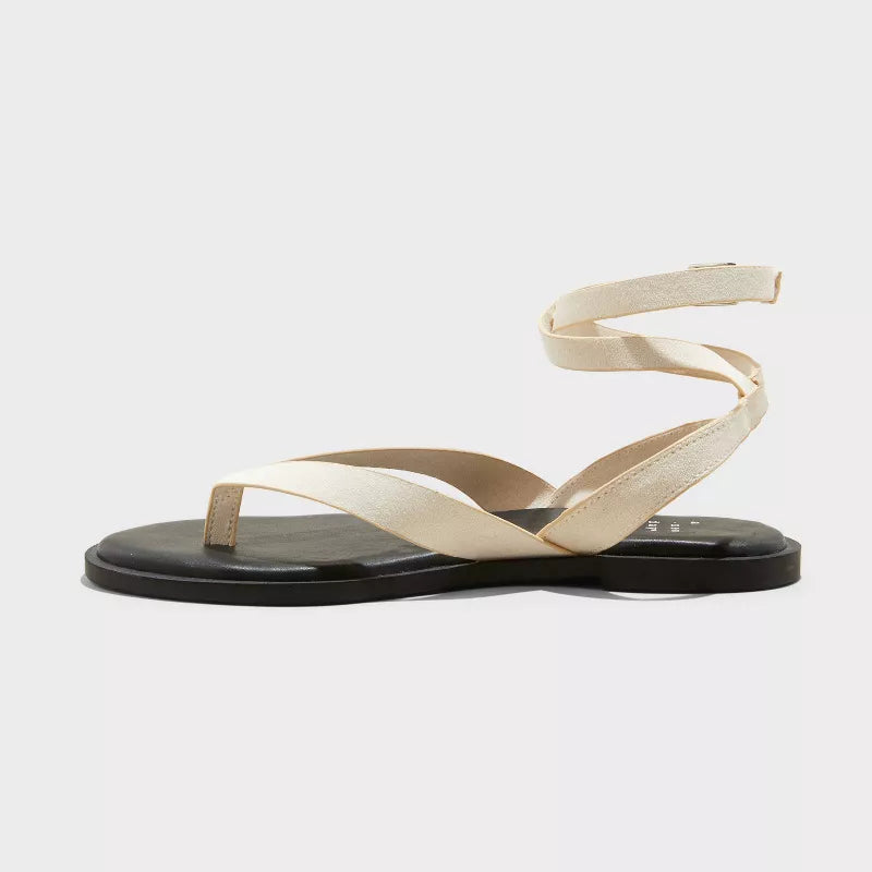 Women's Tarin Ankle Wrap Thong Sandals - A New Day Cream Size 6 1/2