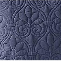 Madison Park Quebec Quilt Set - Luxurious Damask Stitching Design, Cotton Filled Lightweight Coverlet Bedspread Bedding, Shams, Full/Queen(90"x90"), Navy 3 Piece