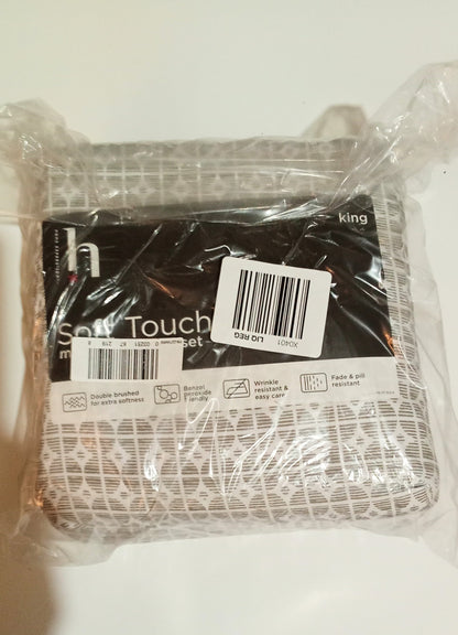 Home Expressions Soft Touch Micro Sheet Set Geo Gray Drizzle King Size
