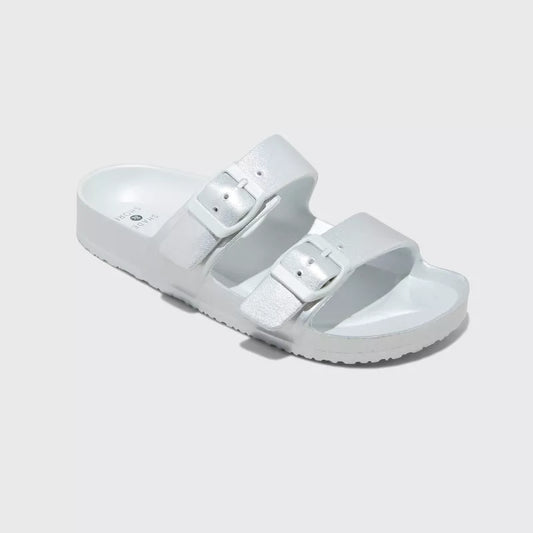 Women's Neida Eva Two Band Foot Bed Slide Sandals Shade & Shore Silver