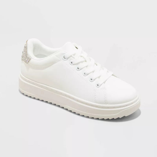 Women's Peggy Rhinestone Fashion Sneakers A New Day White With Silver Rhinestones