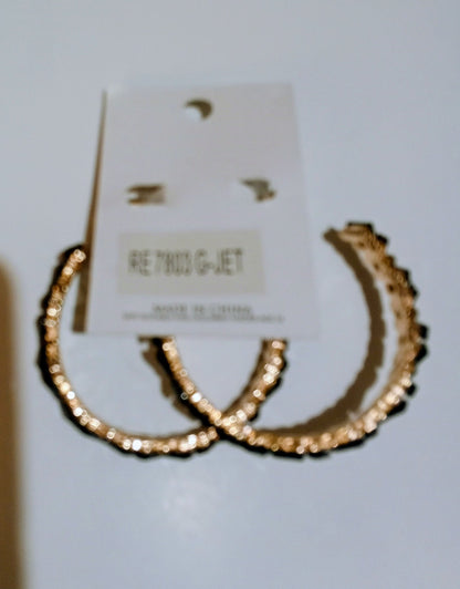 Women's Gold Jet Black Embellished Hoop Statement Earrings