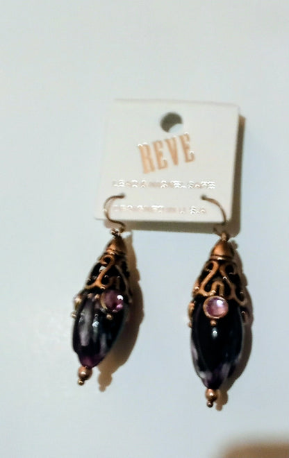 Vintage Purple Marble Drop Fish Hook Earrings