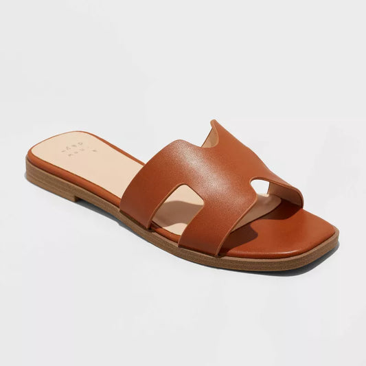 Women's Nina Slide Sandals A New Day Color Cognac