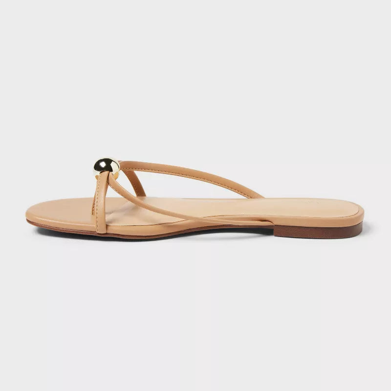 Women's Bri Strappy Ball Ornament Sandals - A New Day Tan Various Sizes