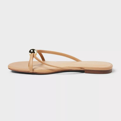 Women's Bri Strappy Ball Ornament Sandals - A New Day Tan Various Sizes