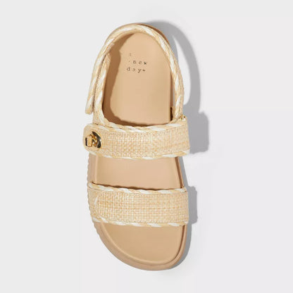 Women's Tilly Platform Footbed Sandals - A New Day Tan Size 9 1/2