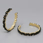 Women's Gold Jet Black Embellished Hoop Statement Earrings
