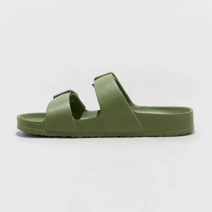 Women's Neida Two Band Foot Bed Slide Sandals Shade & Shore Olive Green