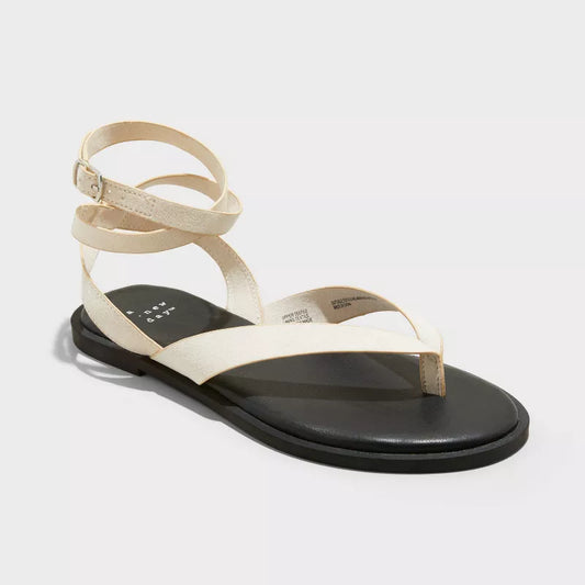Women's Tarin Ankle Wrap Thong Sandals - A New Day Cream Size 6 1/2