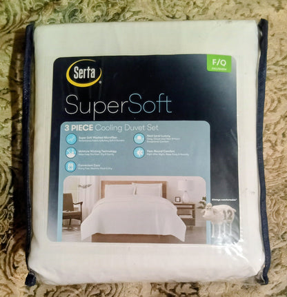 Serta Super Soft 3 Piece Cooling Duvet Cover Set Full / Queen White