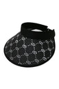 White Linked Print Straw Visor Cap Black Adjustable Strap