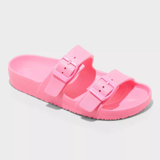 Women's Neida Two Band Foot Bed Slide Sandals Hot Pink