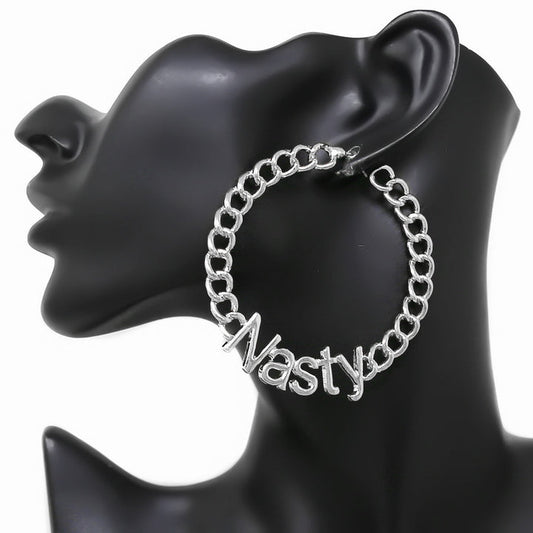 Women's Nasty Curb Hoop Earrings Sliver