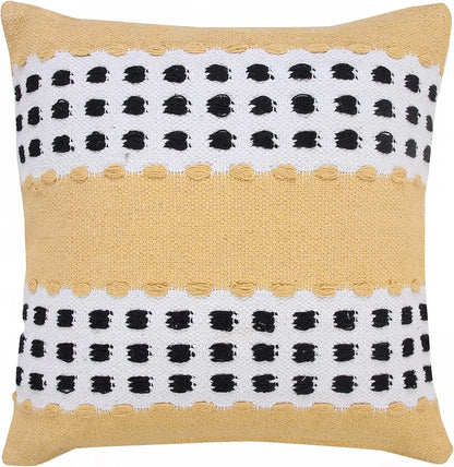 LR Home Metropolitan Woven Dash Grid Striped Throw Pillow, Yellow/Black/White