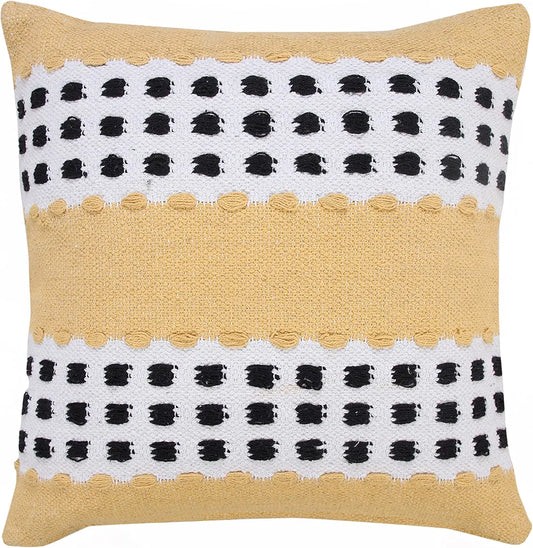 LR Home Metropolitan Woven Dash Grid Striped Throw Pillow, Yellow/Black/White