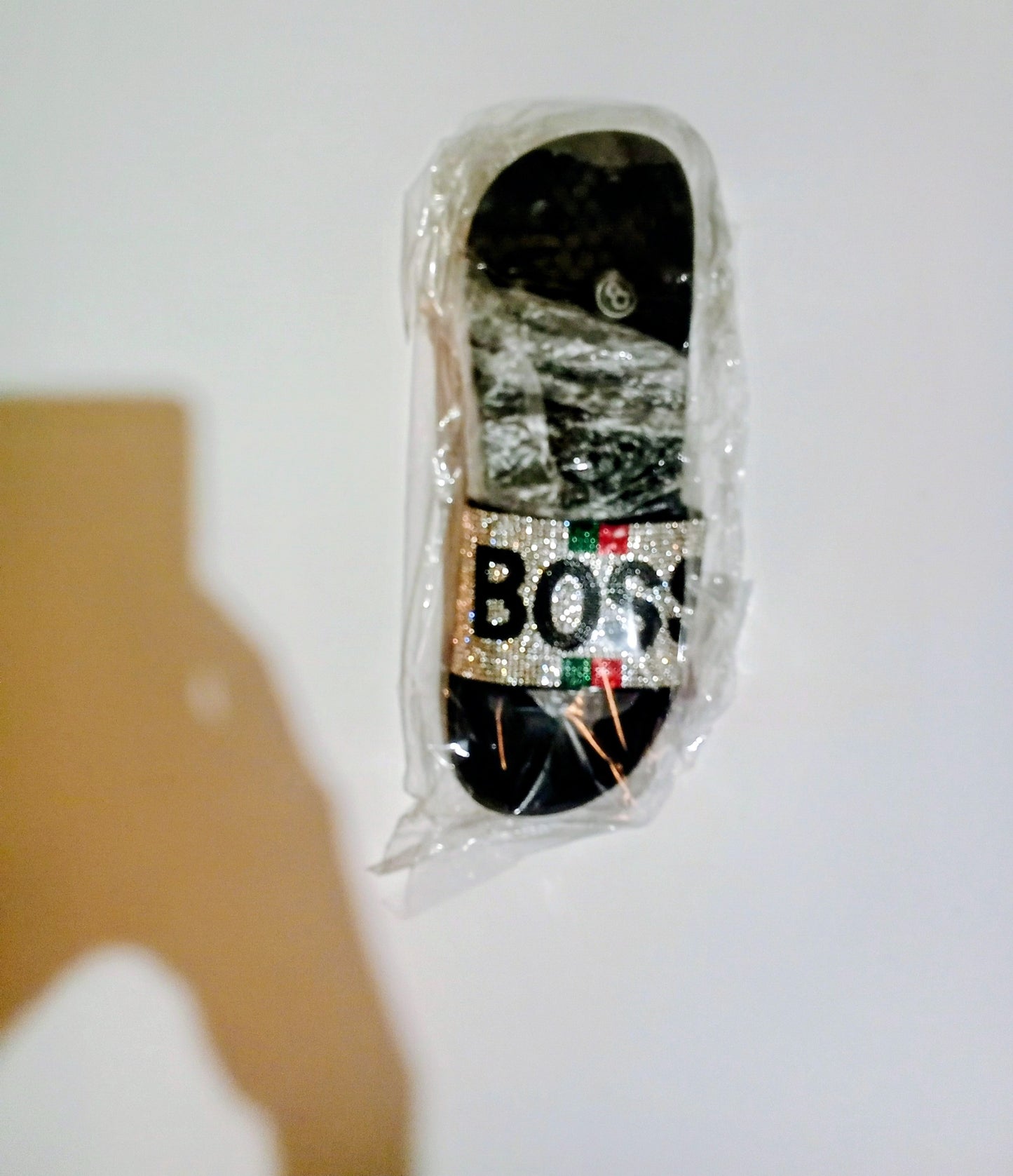 Boss Sliver Rhinestone Embellished Slide Black
