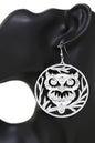 Owl Drop Fish Hook Earrings Silver