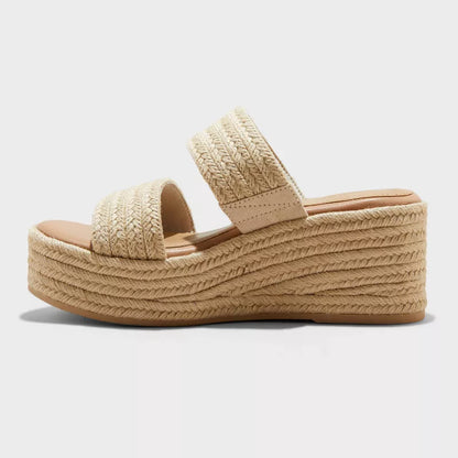 Women's Kayli Jute Two Band Wedge Heels - Universal Thread Tan Size 7