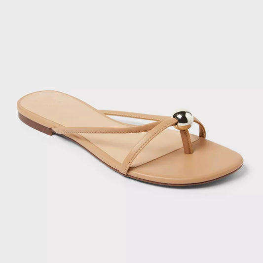 Women's Bri Strappy Ball Ornament Sandals - A New Day Tan Various Sizes