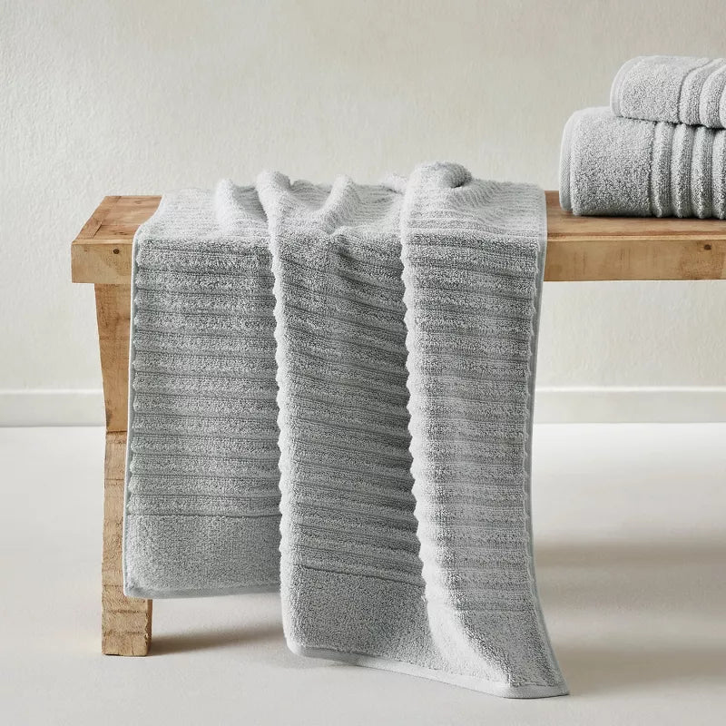 Woverly Luxury Ribbed  100% Cotton Quick Dry 6 Piece Bath Towel Set Light Gray