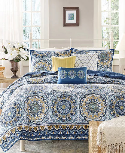 Madison Park Reversible Quilt Set  6 Piece Tangiers Blue Cal King