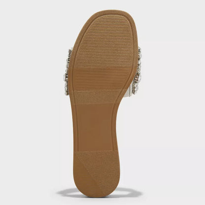 Women's Nylah Embellished Slide Sandals A New Day Silver