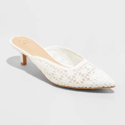 Women's Delilah Floral Embroidered Mule Heels - A New Day Off White Various Sizes