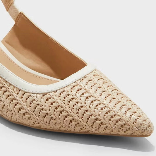 Women's Milan Woven Pattern Sling Back Heels A New Day Beige