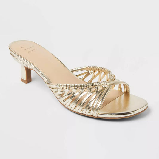 Women's Clarisse Strappy Kitten Heels Memory foam A New Day Gold