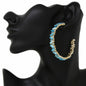 Women's Gold Aqua Stone Embellished Hoop Statement Earrings
