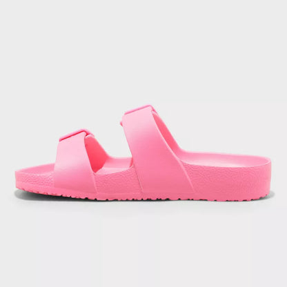 Women's Neida Two Band Foot Bed Slide Sandals Hot Pink