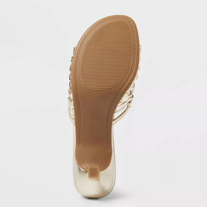 Women's Clarisse Strappy Kitten Heels Memory foam A New Day Gold
