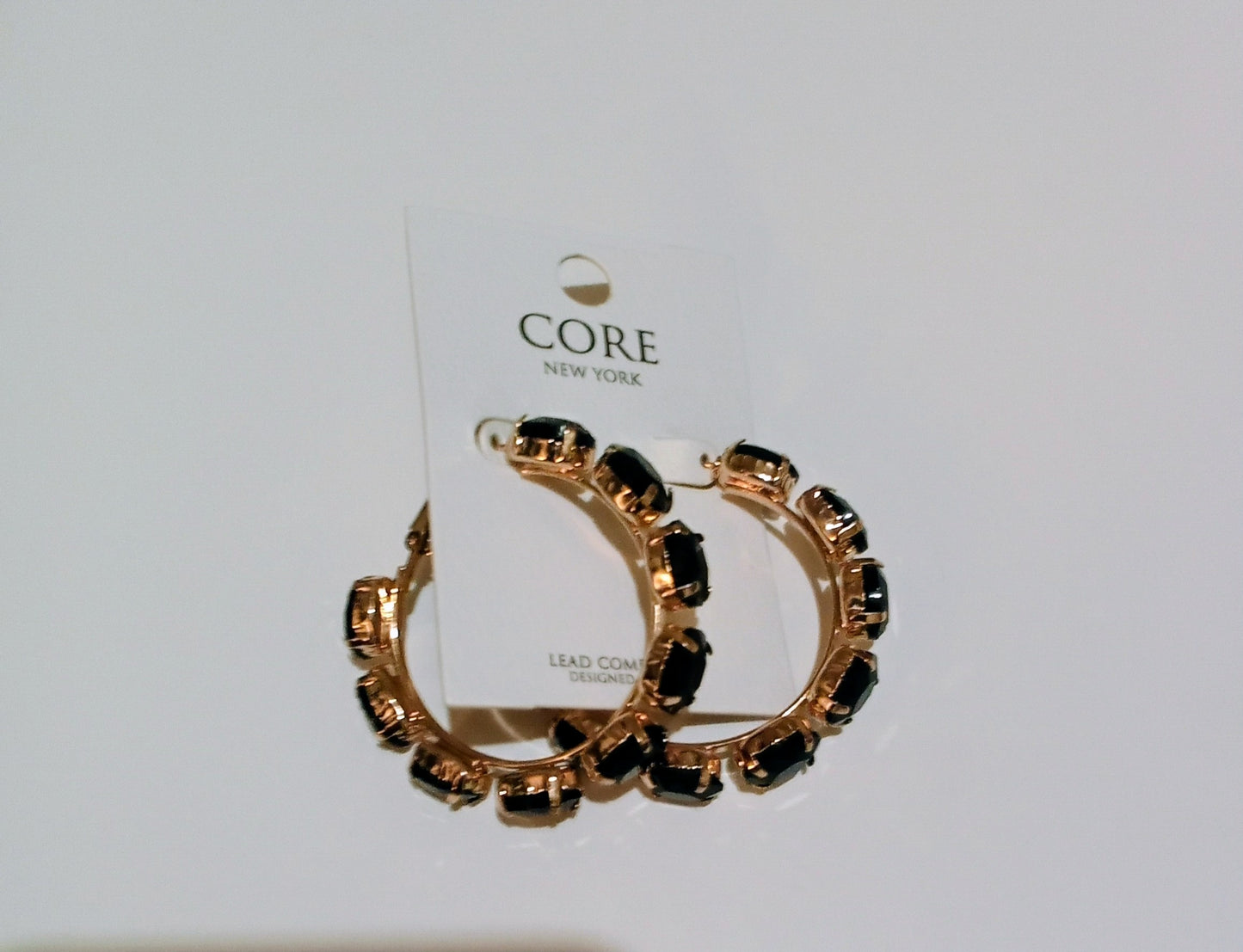 Women's Gold Black Stone Embellished Hoop Statement Earrings