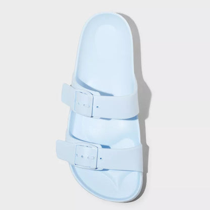 Women's Neida Eva Two Band Foot Bed Slide Sandals Light Blue