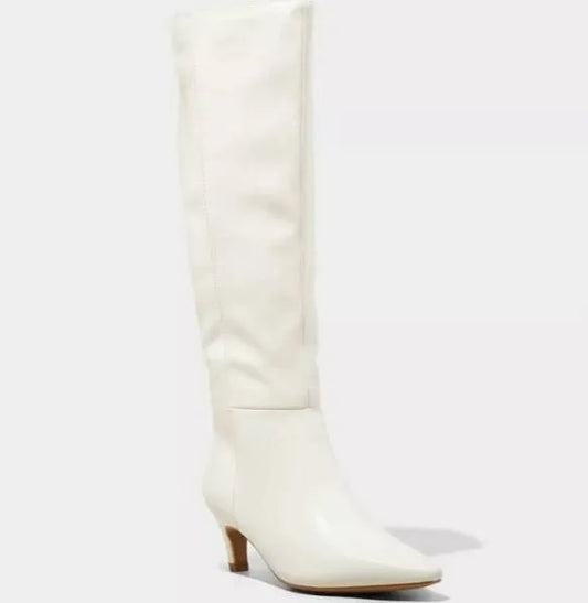 Women's Universal Thread Kendra Kitten Heel Tall Dress Boots White Various Sizes