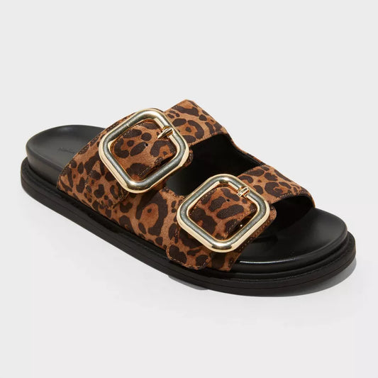 Women's Collin Double Buckle Footbed Sandals - Universal Thread Leopard Print Size 7