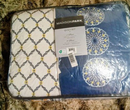 Madison Park Reversible Quilt Set  6 Piece Tangiers Blue Cal King