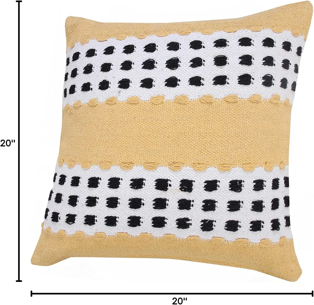 LR Home Metropolitan Woven Dash Grid Striped Throw Pillow, Yellow/Black/White