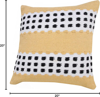 LR Home Metropolitan Woven Dash Grid Striped Throw Pillow, Yellow/Black/White