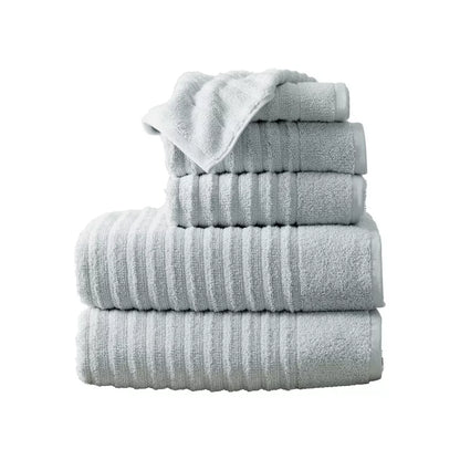 Woverly Luxury Ribbed  100% Cotton Quick Dry 6 Piece Bath Towel Set Light Gray