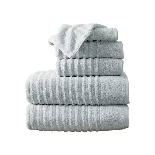 Woverly Luxury Ribbed  100% Cotton Quick Dry 6 Piece Bath Towel Set Light Gray