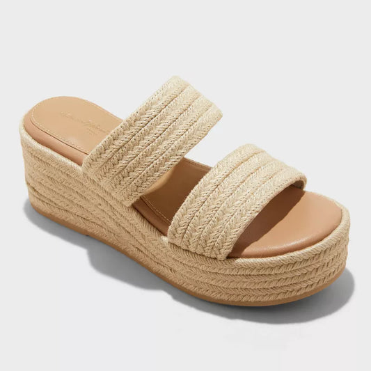 Women's Kayli Jute Two Band Wedge Heels - Universal Thread Tan Size 7
