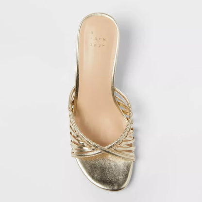 Women's Clarisse Strappy Kitten Heels Memory foam A New Day Gold