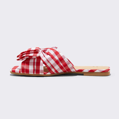 Women's Scarlet Gingham Bow Flat Sandals - A New Day Red Size 8 1/2