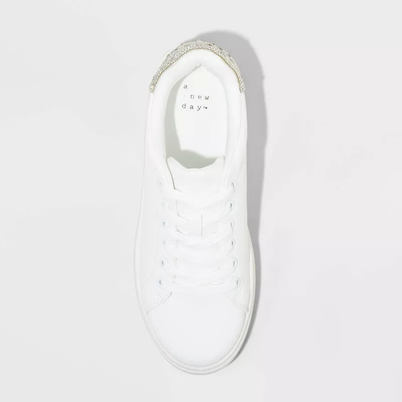 Women's Peggy Rhinestone Fashion Sneakers A New Day White With Silver Rhinestones