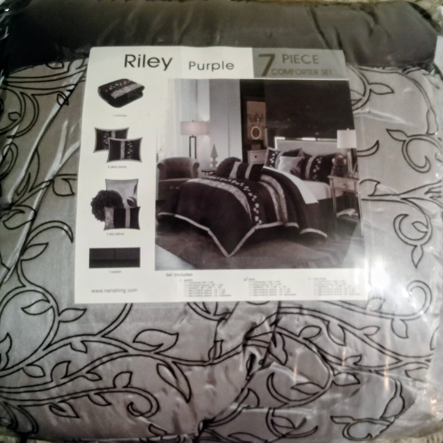Riley Purple 7 Piece Comforter set King Size