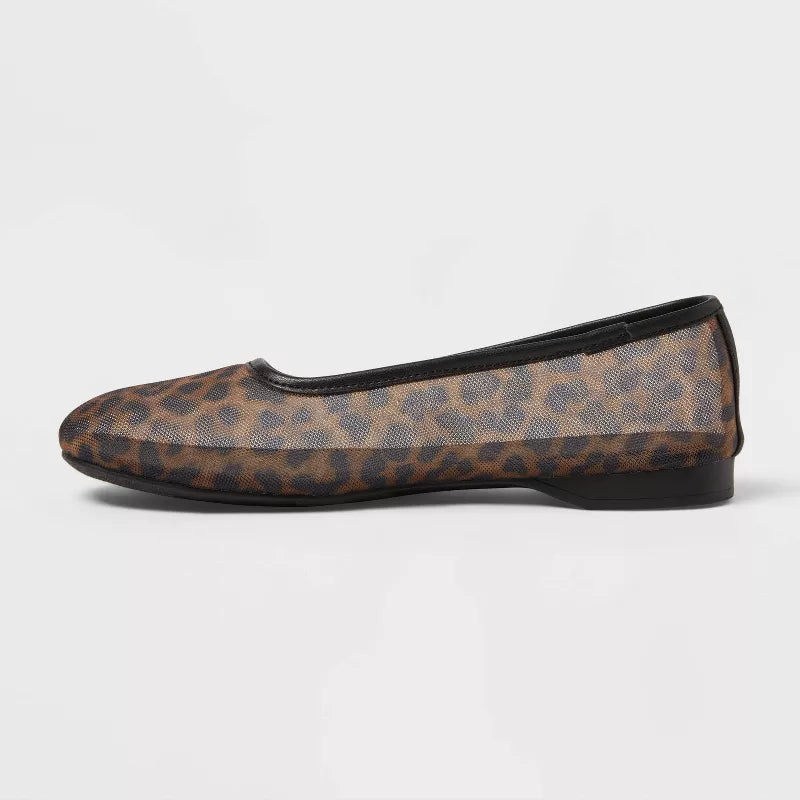 Women's Mel Sheer Mesh Ballet Flats with Memory Foam Insole - A New Day Leopard Print Size 7