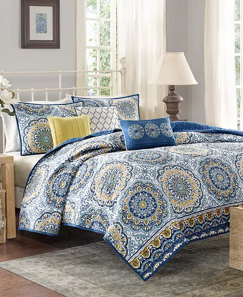 Madison Park Reversible Quilt Set  6 Piece Tangiers Blue Cal King