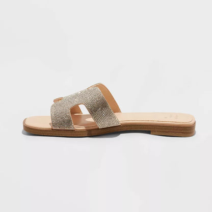 Women's Nina Sliver Rhinestone Flat Sandals A New Day